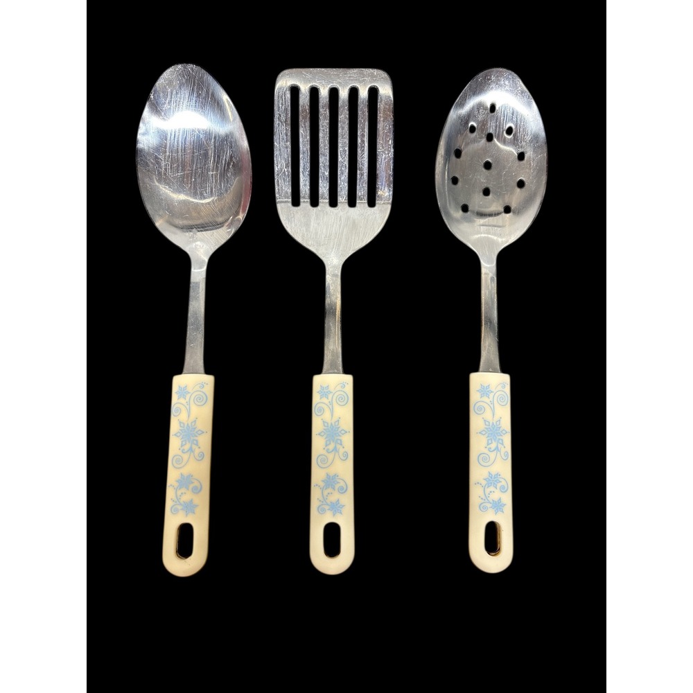Temptations Temp-Tations 3 Piece Serving Utensil Set Slotted Spatula Spoon Blue